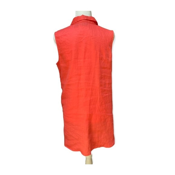 Jones & Co size M Coral red linen popover sleeveless shirt tunic cruise resort - Picture 3 of 8